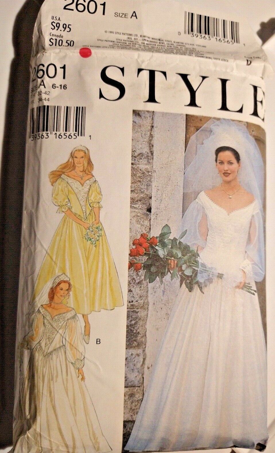 Style 2601 Sewing Pattern Women's sz 6-16 Wedding Gown Bridal Costume