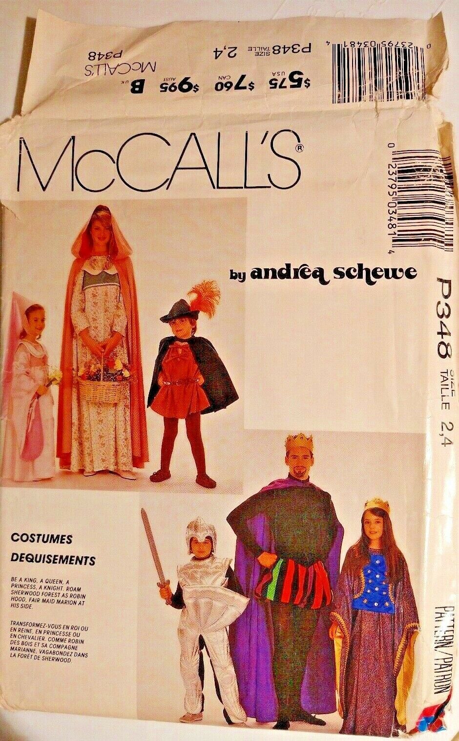 McCall's P348 Sewing Pattern Child's Sz 2-4  Medieval Costumes